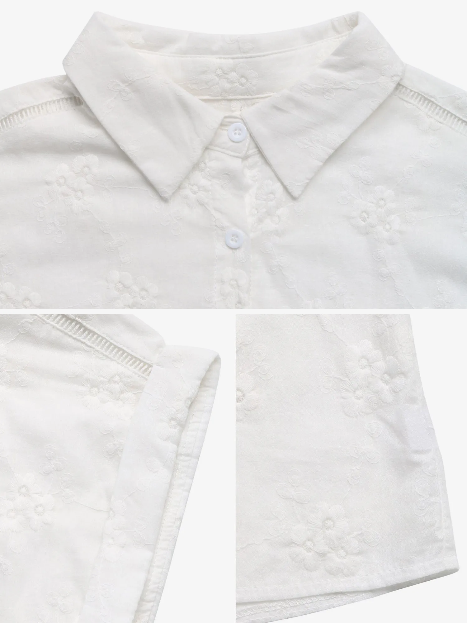 Lapel Cotton Flower Embroidered Short Sleeves Blouse sold by Allegra K product image thumbnail 5