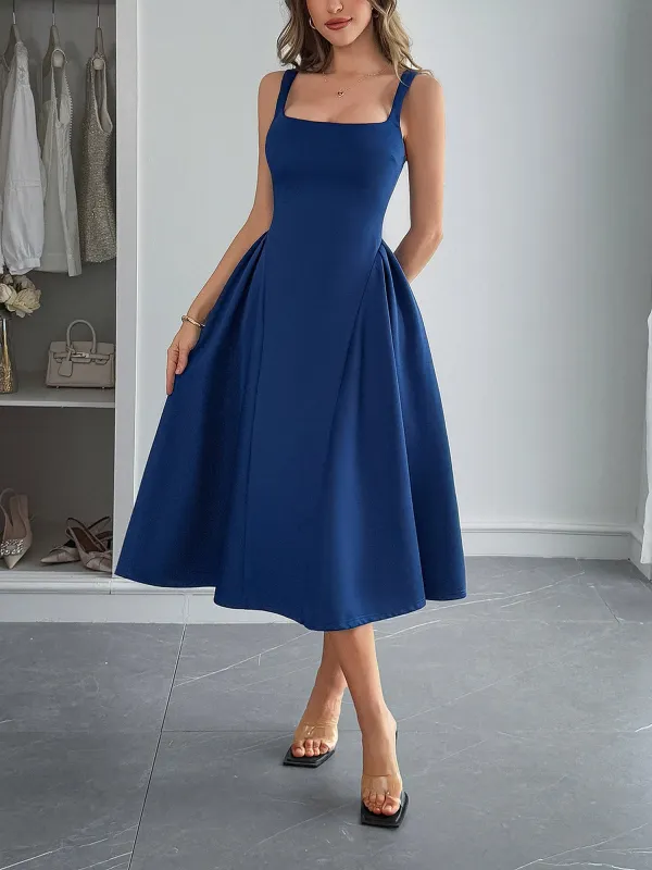Solid Color Sleeveless Backless A-Line Midi Dress sold by Allegra K