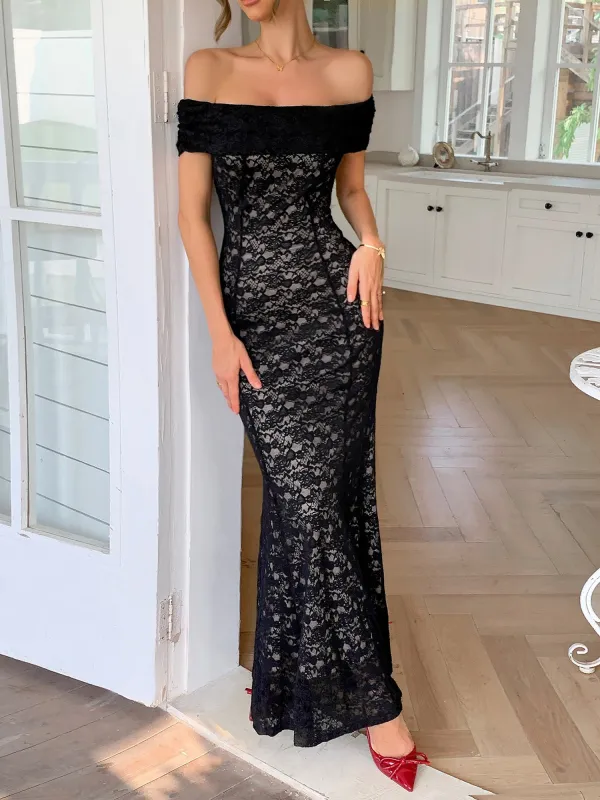 Off Shoulder Lace Bodycon Fishtail Maxi Dress sold by Allegra K