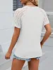 Solid Color Round Neck Lace Short Sleeve Pleated Blouse sold by Allegra K