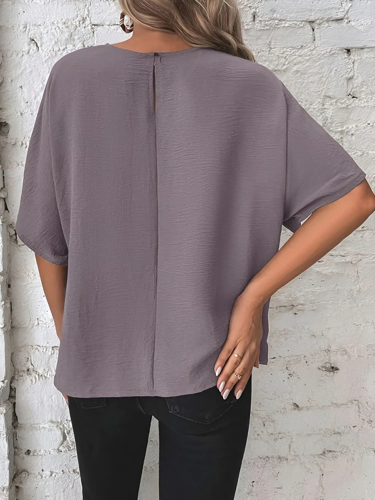 Solid Color Bat Sleeves Lace-Up Bow Blouse sold by Allegra K product image thumbnail 2