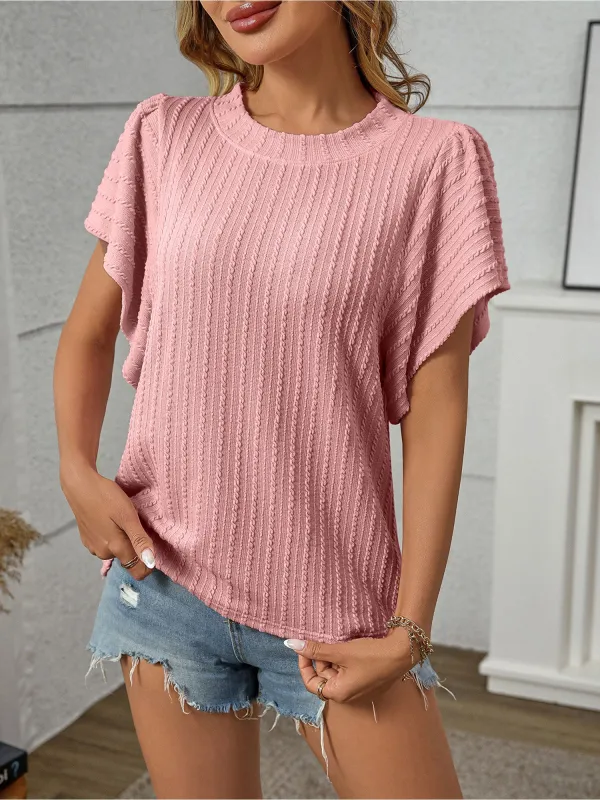 Round Neck Short Sleeve Textured Blouse sold by Allegra K