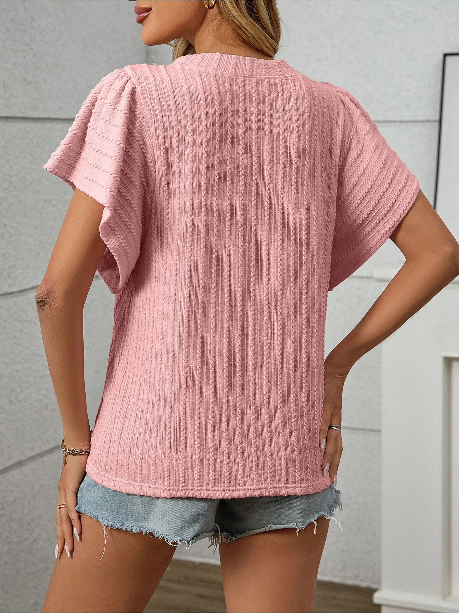 Round Neck Short Sleeve Textured Blouse sold by Allegra K product image thumbnail 2