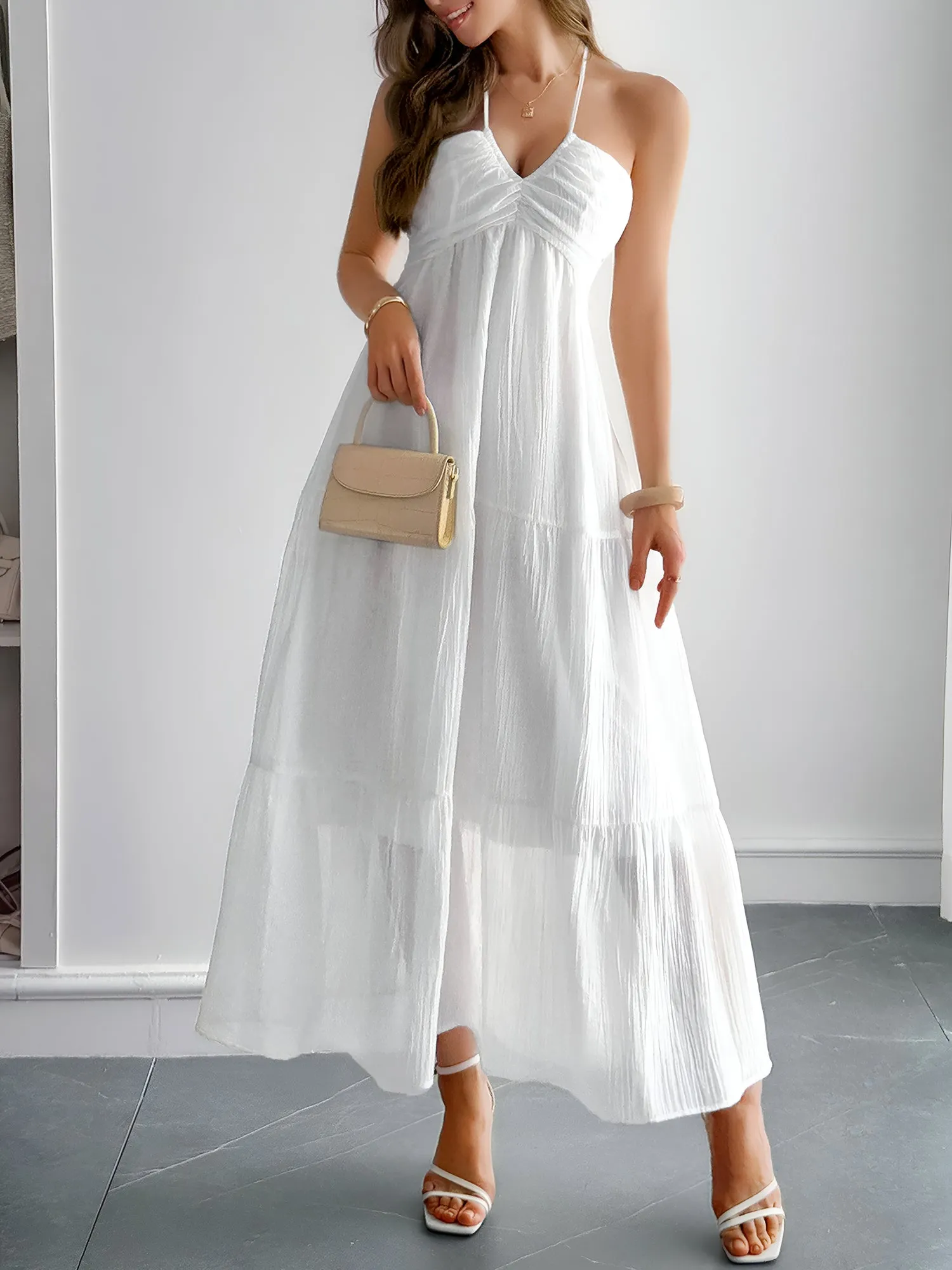 Halter Neck Sleeveless Backless Tiered A-Line Dress sold by Allegra K product image thumbnail 4