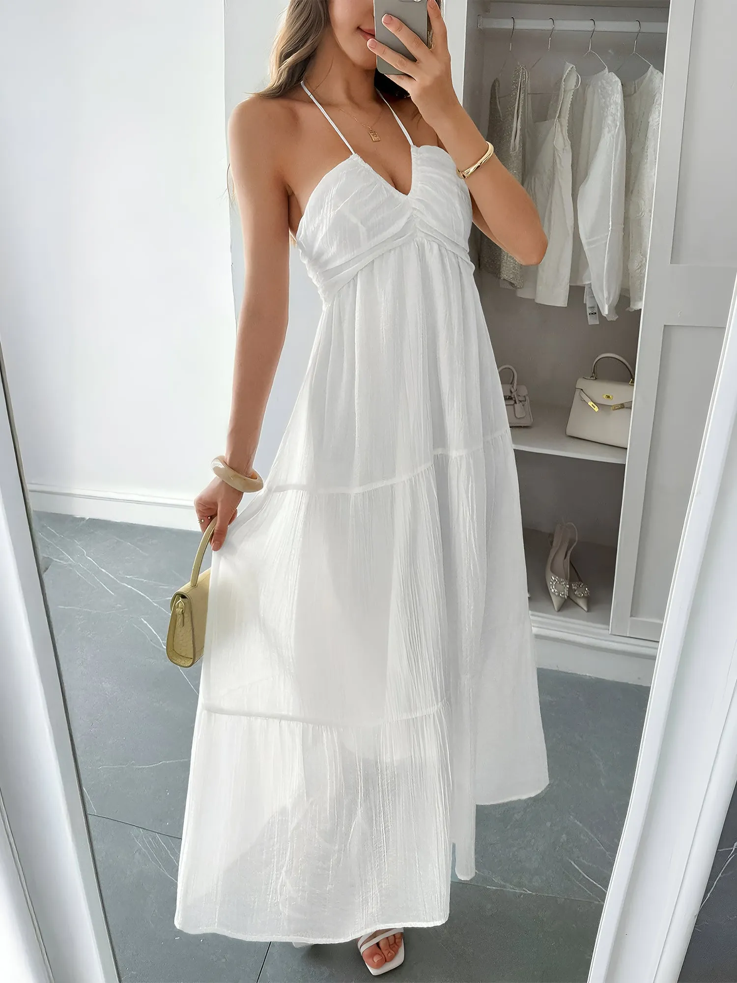 Halter Neck Sleeveless Backless Tiered A-Line Dress sold by Allegra K product image thumbnail 3