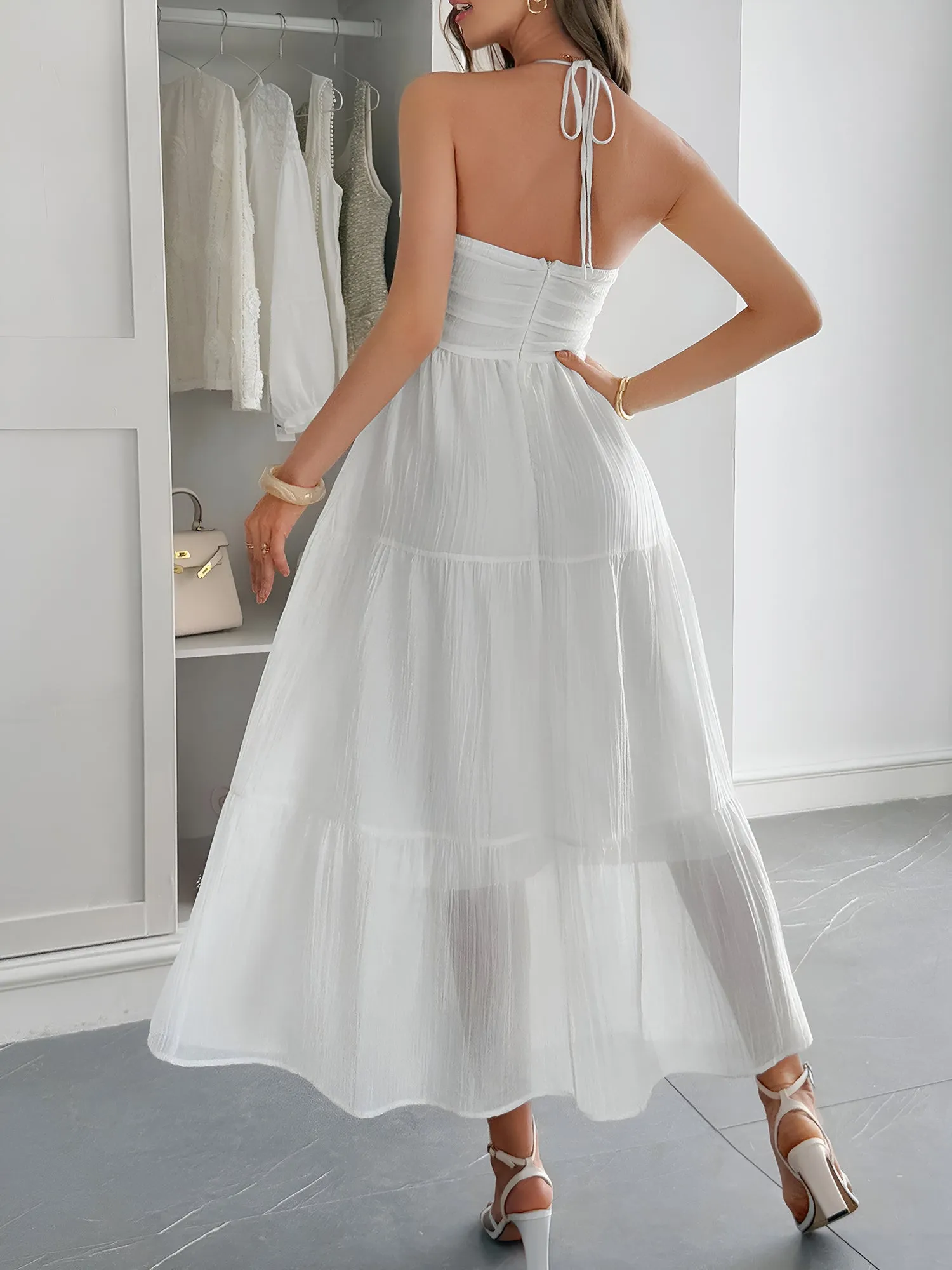 Halter Neck Sleeveless Backless Tiered A-Line Dress sold by Allegra K product image thumbnail 2