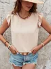 Ruffled Cap Sleeves Lace-Up Textured Blouse sold by Allegra K