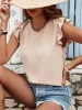 Ruffled Cap Sleeves Lace-Up Textured Blouse sold by Allegra K
