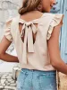 Ruffled Cap Sleeves Lace-Up Textured Blouse sold by Allegra K
