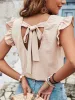 Ruffled Cap Sleeves Lace-Up Textured Blouse sold by Allegra K