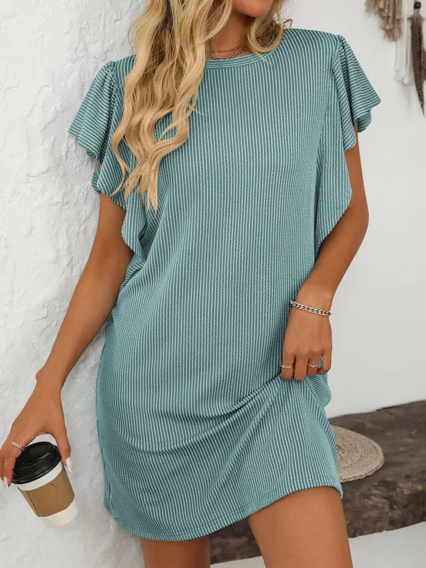 Striped Ruffled Short Sleeves Mini Dress sold by Allegra K
