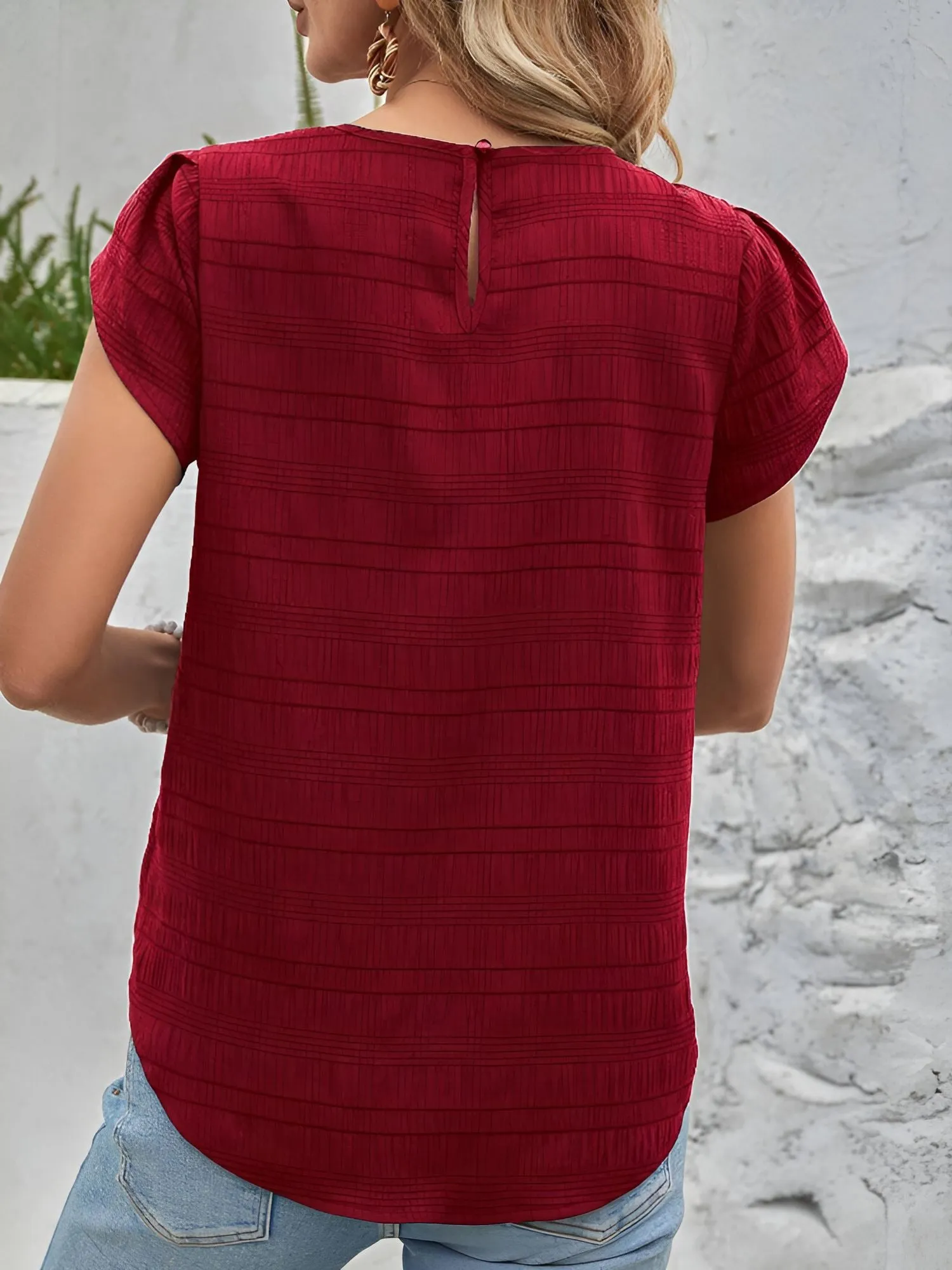 Round Neck Short Sleeves Textured Blouse sold by Allegra K product image thumbnail 2