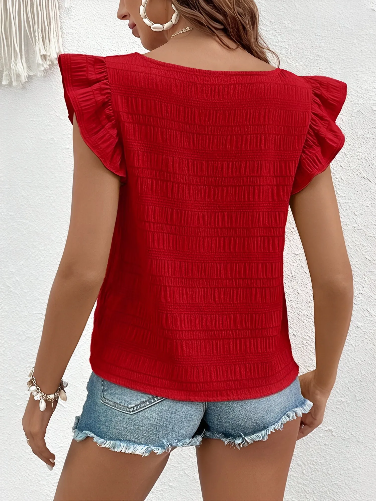 Square Neck Ruffled Cap Sleeves Textured Blouse sold by Allegra K product image thumbnail 2