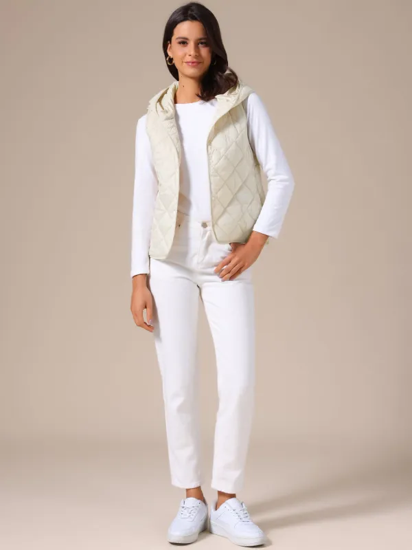 Lightweight Hooded Sleeveless Button Down Casual Puffer Vest sold by Allegra K