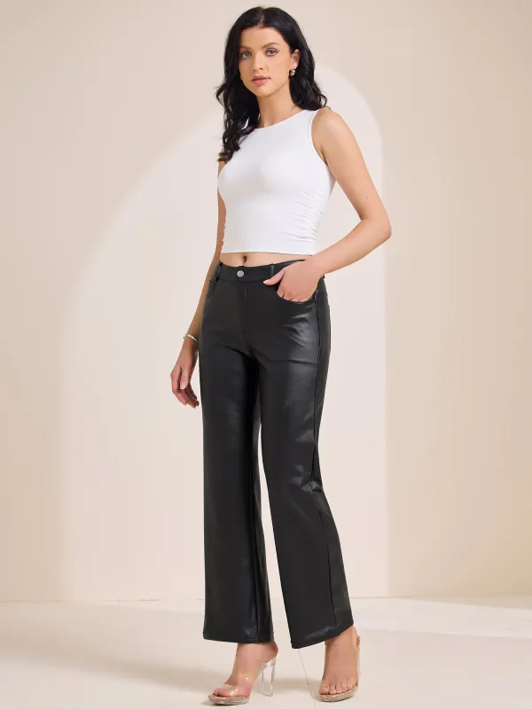 Straight Legs Pocketed Faux Leather Pants sold by Allegra K