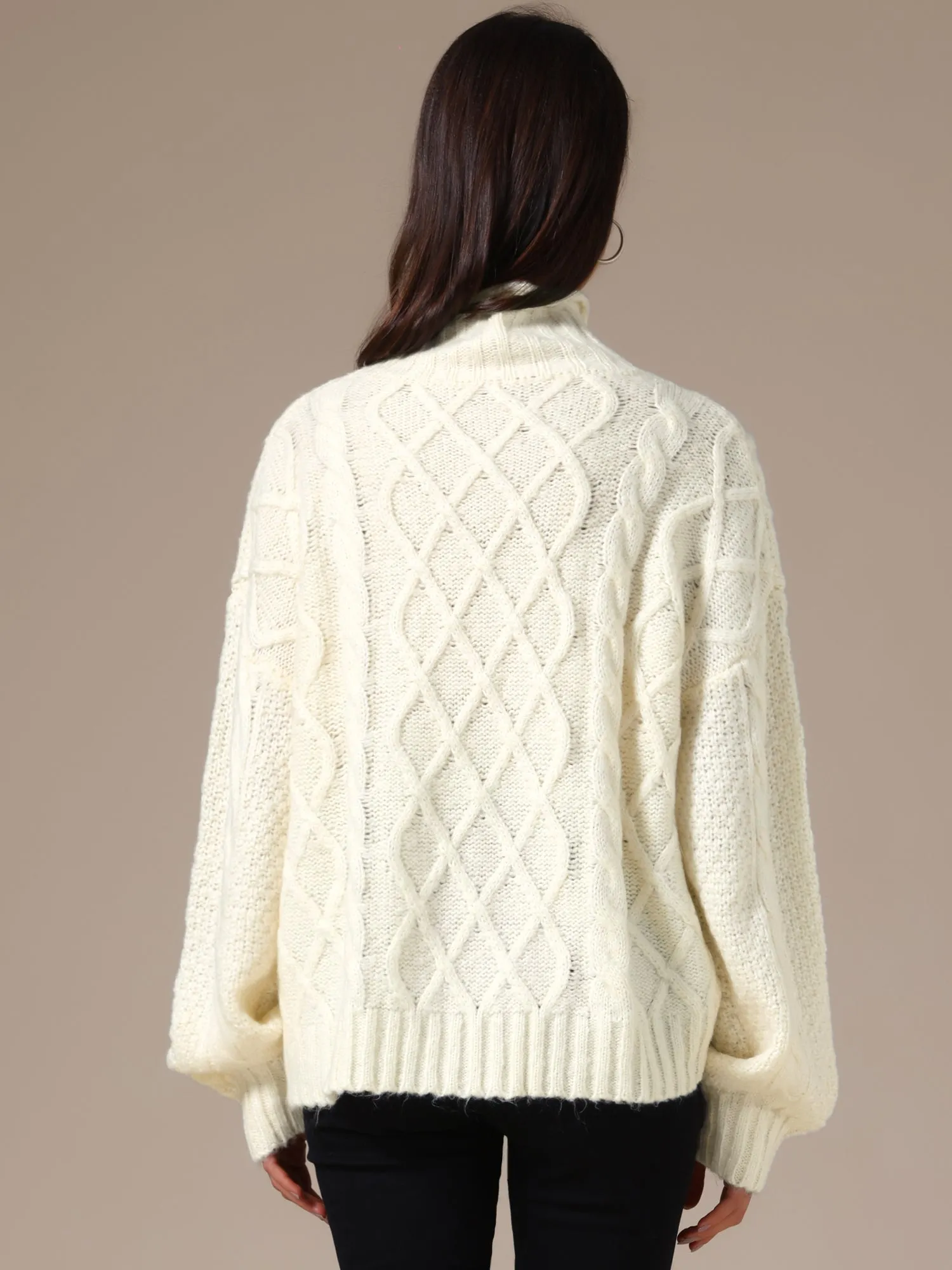Turtleneck Oversize Long Sleeves Pullover Cable Knit Sweater sold by Allegra K product image thumbnail 3