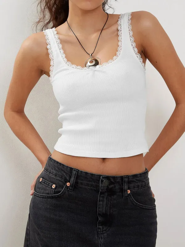 Y2K Style Lace Trim U Neck Sleeveless Cropped Tank sold by Allegra K