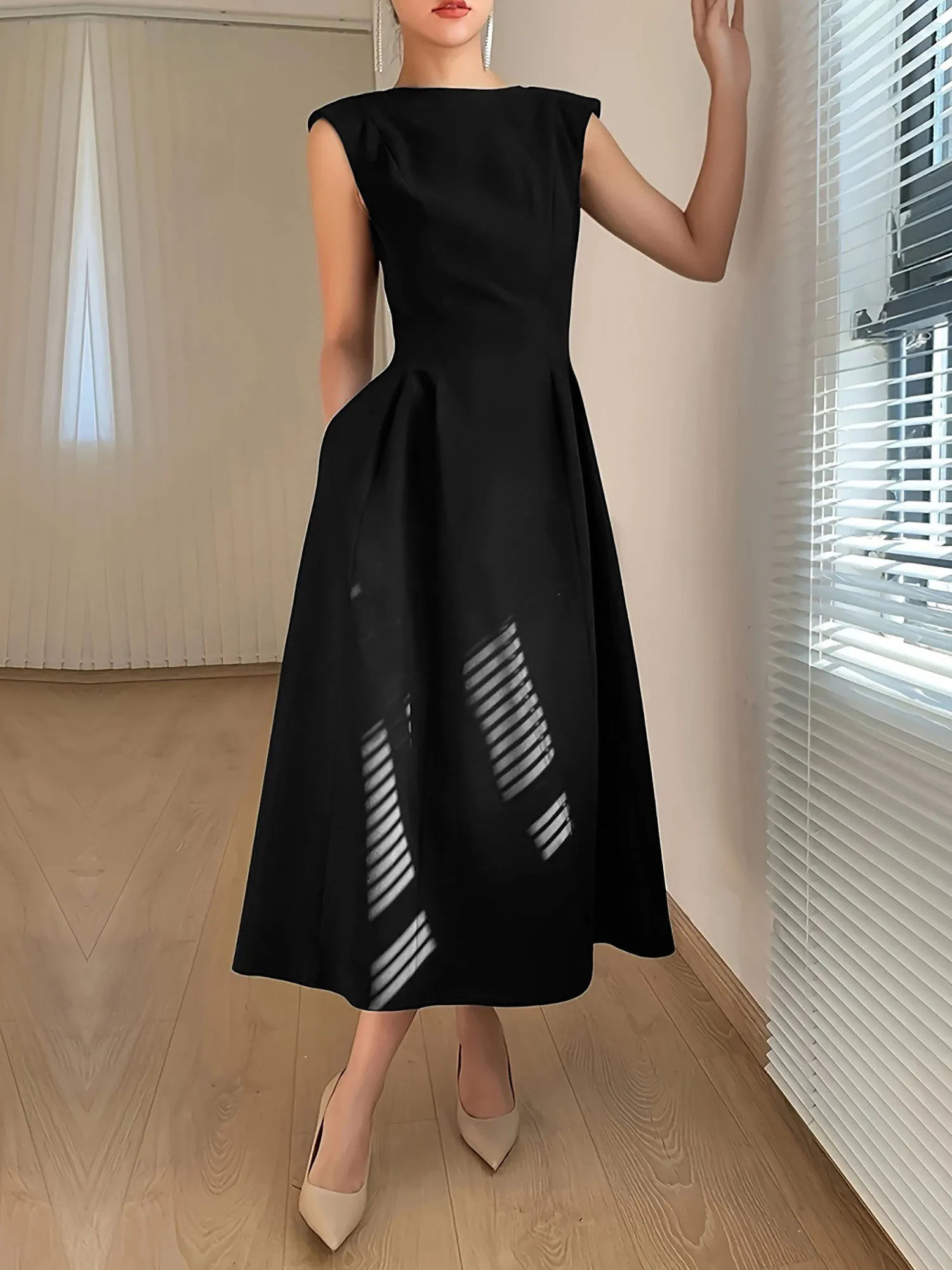 Boat Neck Cap Sleeves A-Line Midi Dress sold by Allegra K product image thumbnail 5