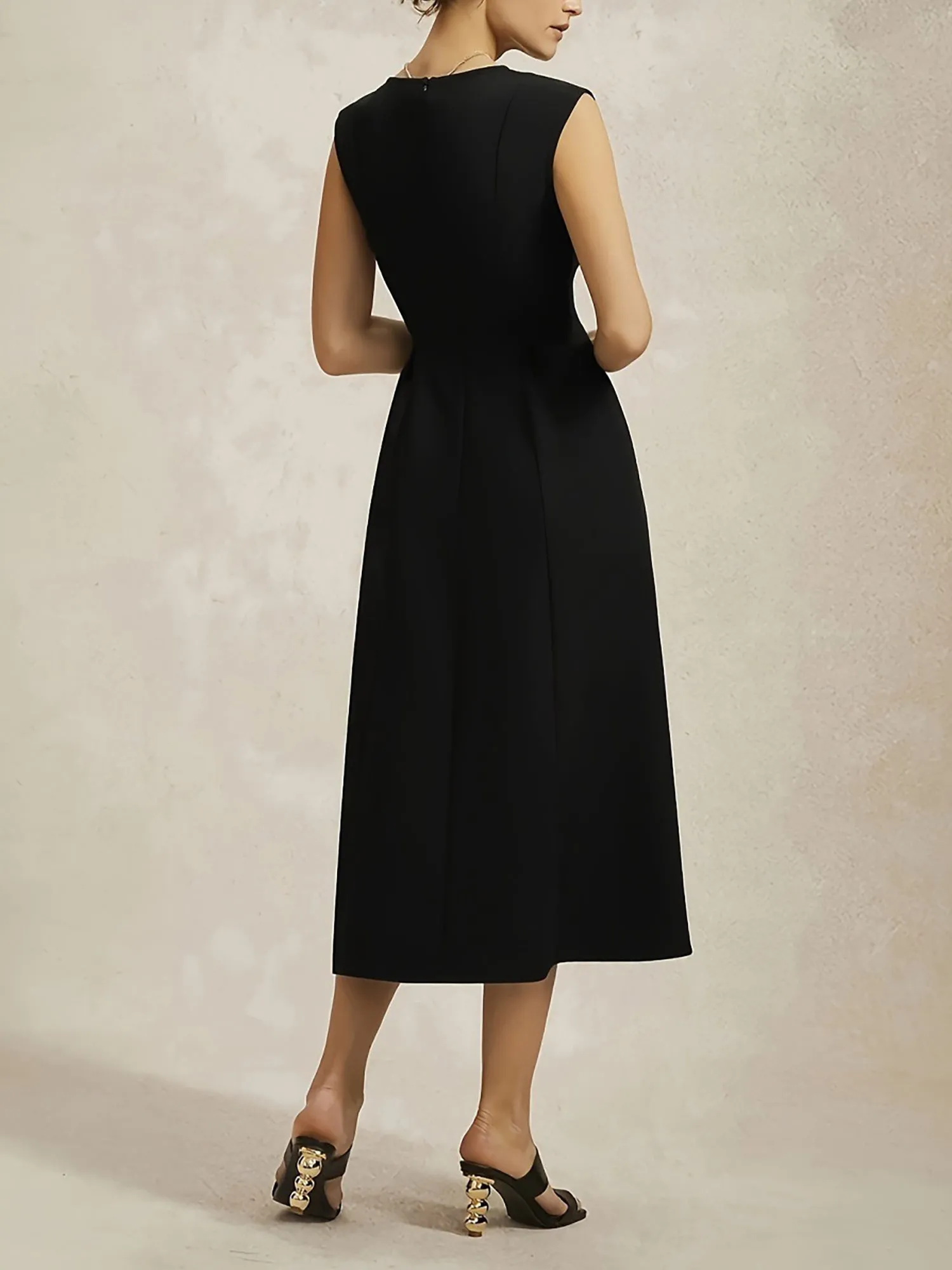 Boat Neck Cap Sleeves A-Line Midi Dress sold by Allegra K product image thumbnail 2
