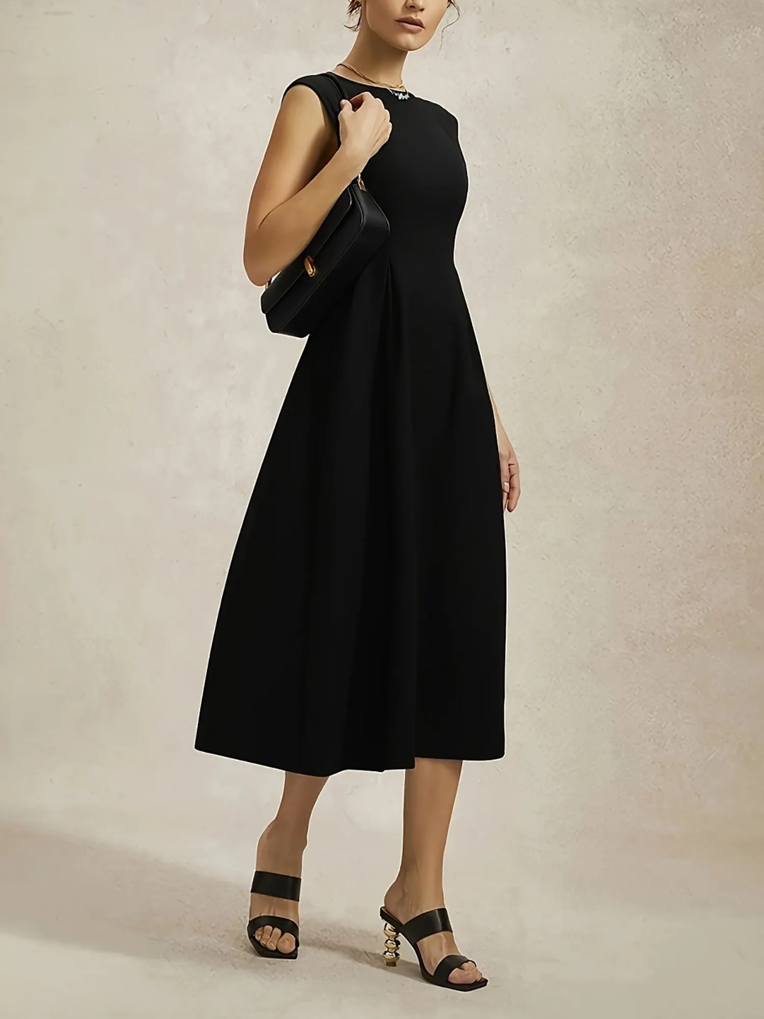 Boat Neck Cap Sleeves A-Line Midi Dress sold by Allegra K