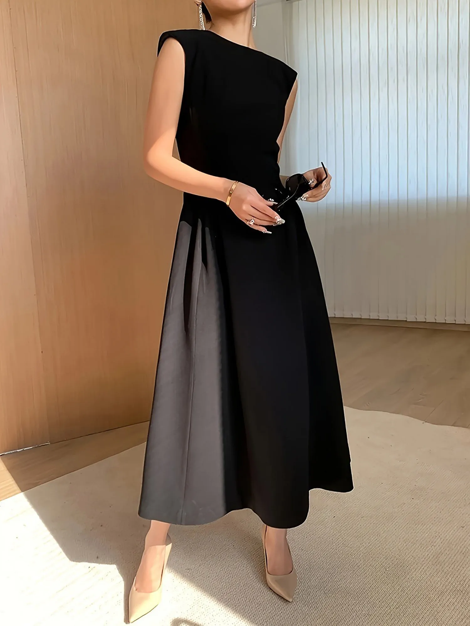 Boat Neck Cap Sleeves A-Line Midi Dress sold by Allegra K product image thumbnail 3