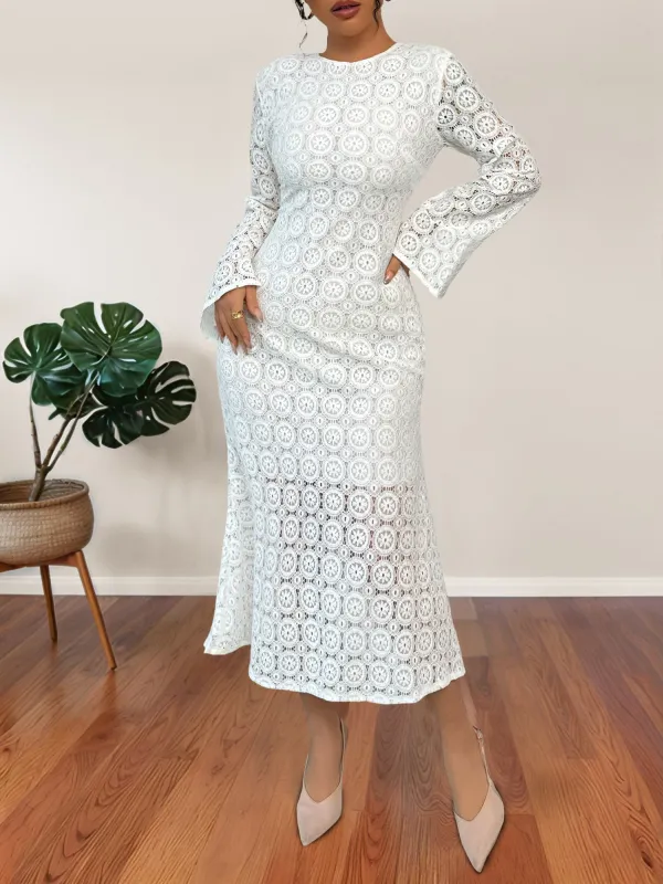 Lace Long Sleeves Bodycon Fishtail Midi Dress sold by Allegra K