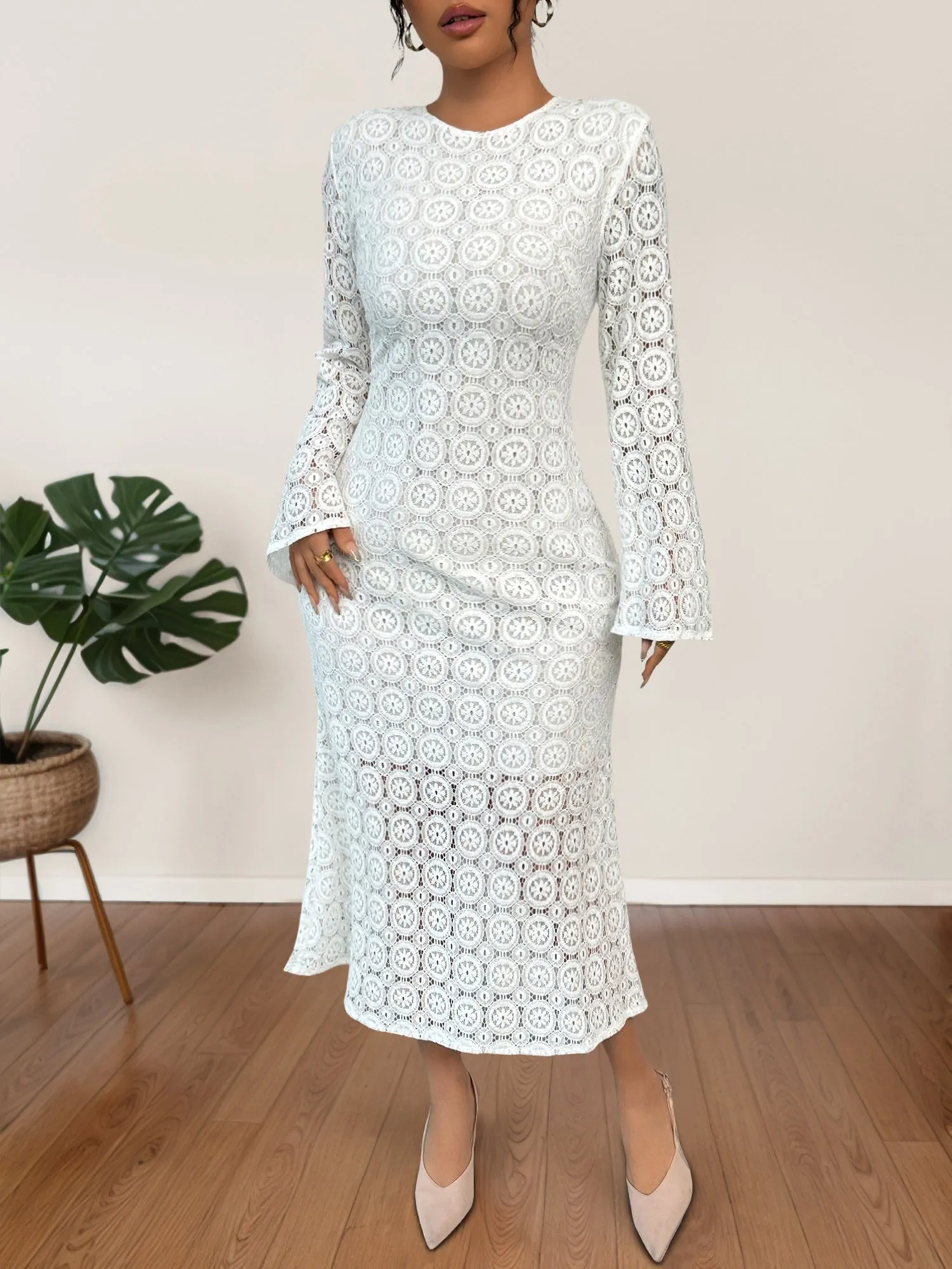 Lace Long Sleeves Bodycon Fishtail Midi Dress sold by Allegra K product image thumbnail 5