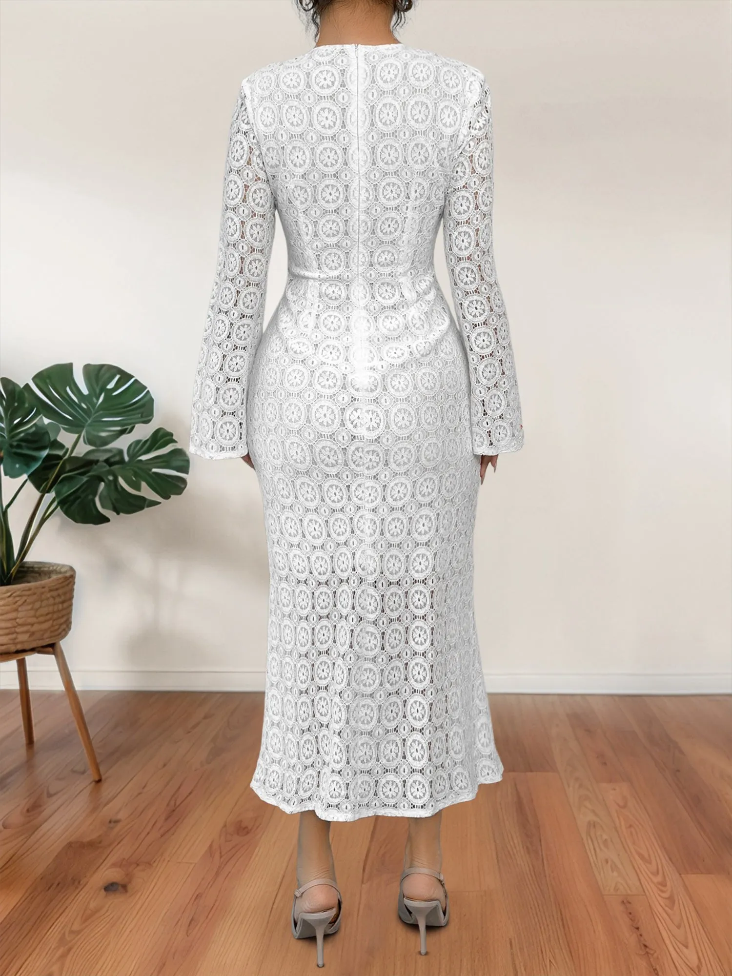 Lace Long Sleeves Bodycon Fishtail Midi Dress sold by Allegra K product image thumbnail 2