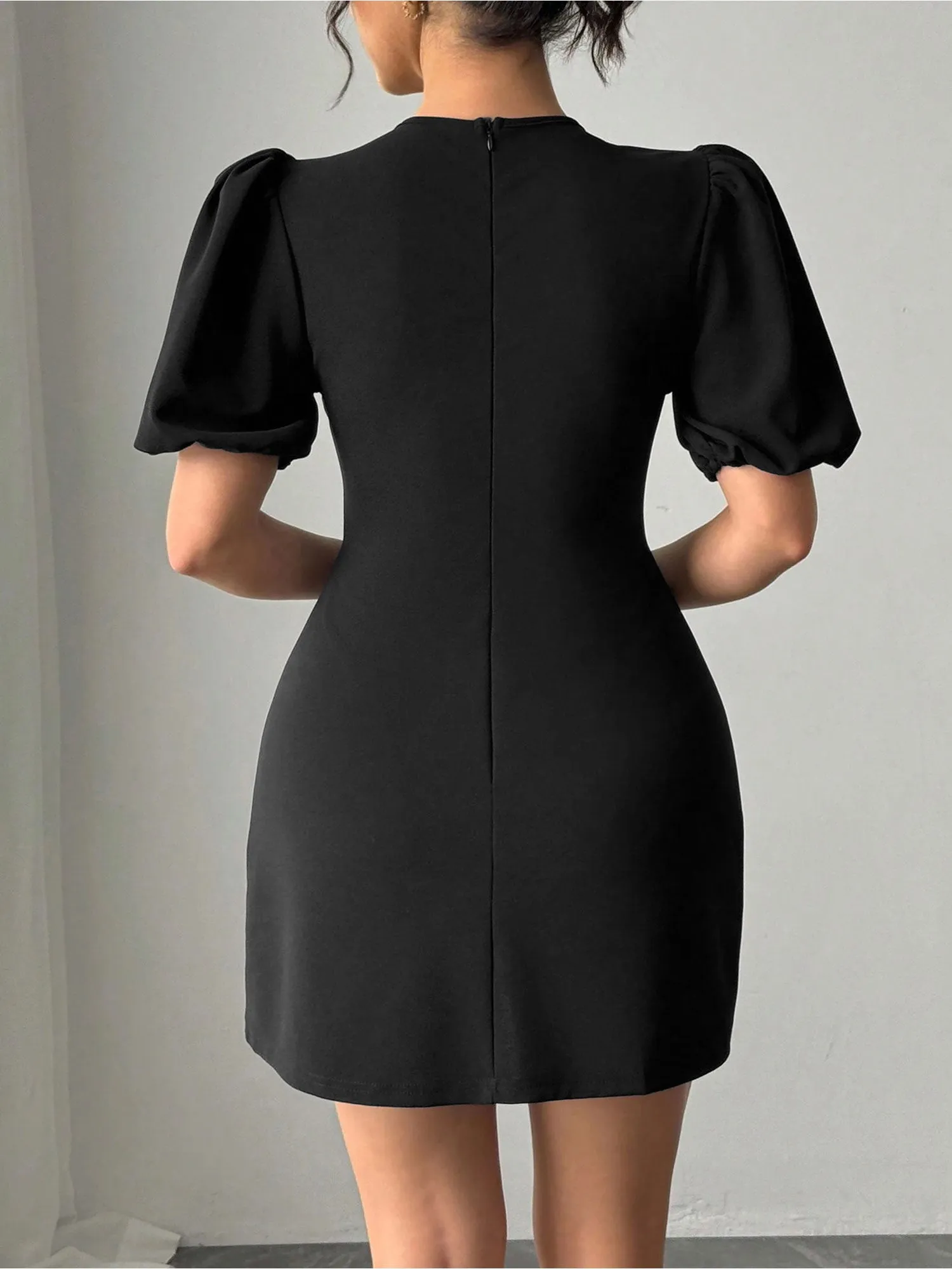 Round Neck Bow Decor Puff Sleeves Mini Dress sold by Allegra K product image thumbnail 2