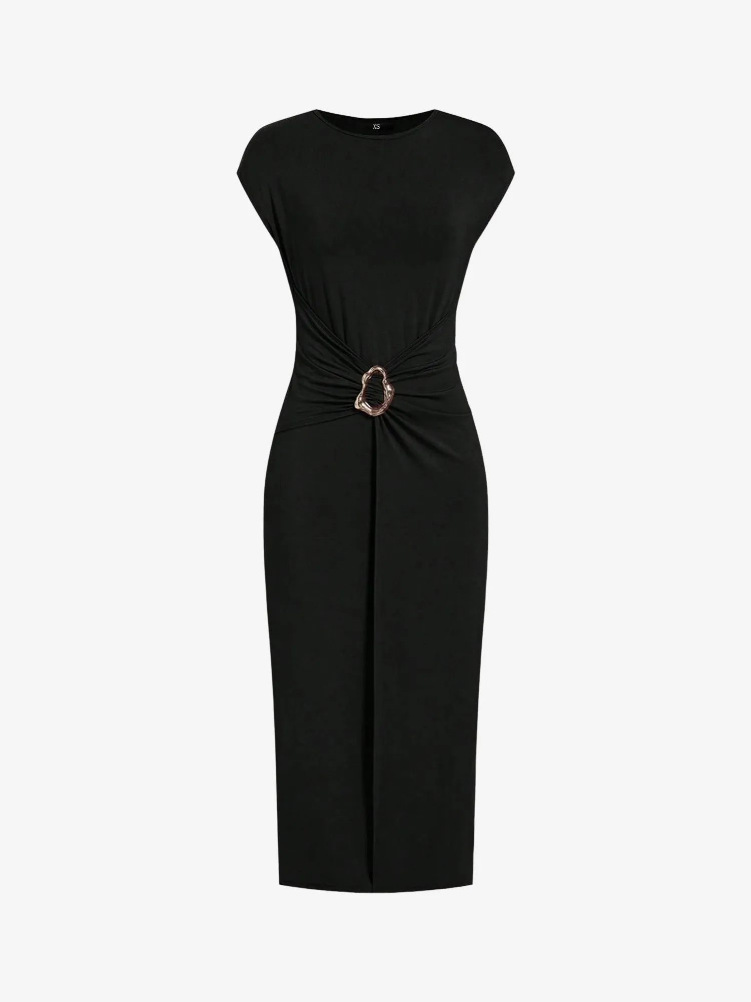 Round Neck Solid Color Cap Sleeves Ruched Maxi Dress sold by Allegra K product image thumbnail 5