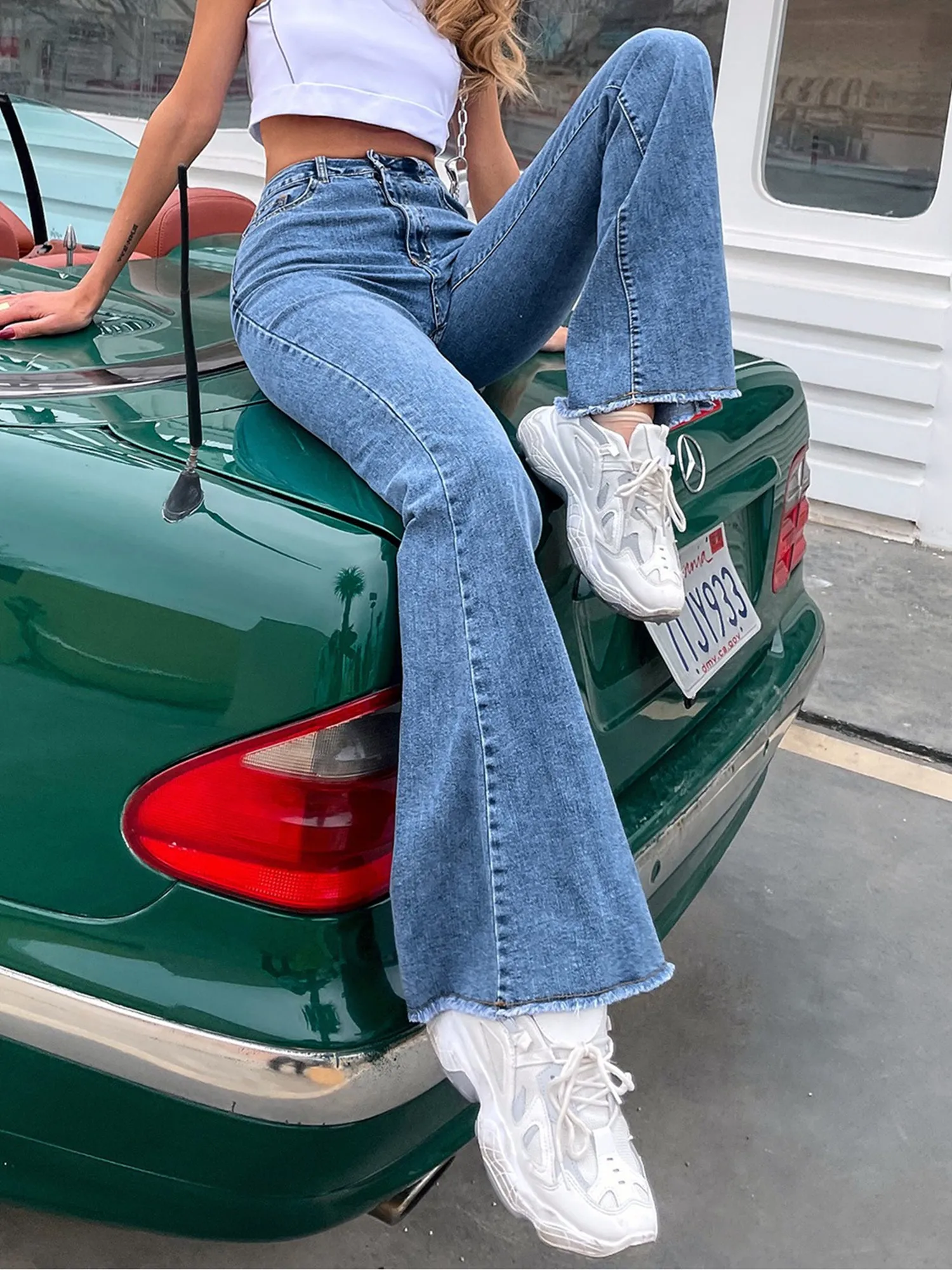 High Waist Denim Pocketed Bell Bottom Jeans sold by Allegra K product image thumbnail 4