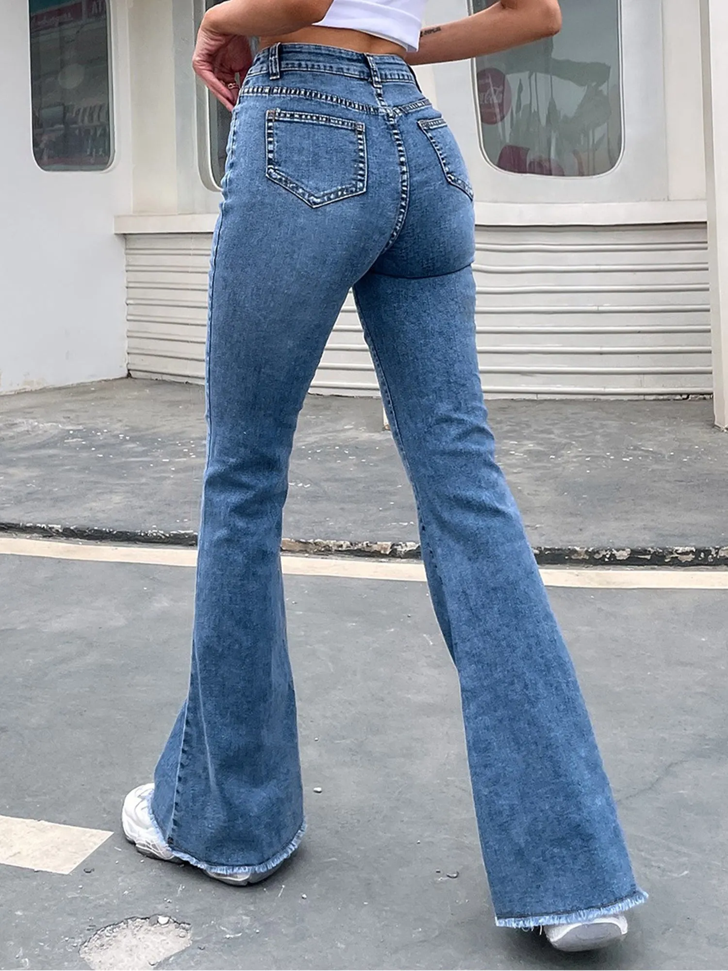 High Waist Denim Pocketed Bell Bottom Jeans sold by Allegra K product image thumbnail 2