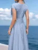 V Neck Ruched Lace-Up Cap Sleeves Pleated Midi A-Line Dress sold by Allegra K