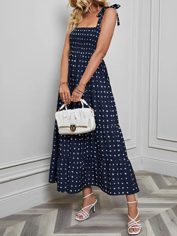 Lace-Up Bow Sleeveless Smocked Tiered Maxi Dress sold by Allegra K
