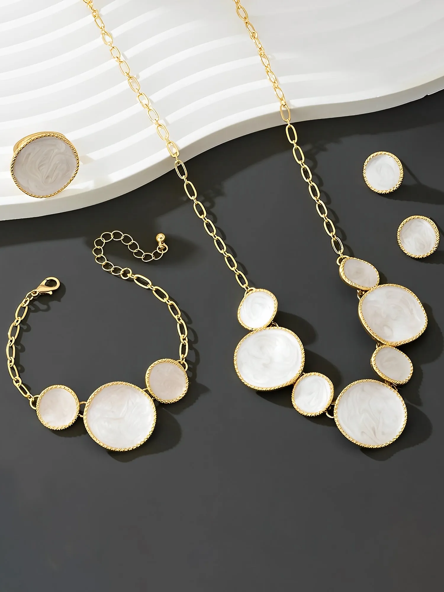 4 Pcs Irregular Round Shape Bracelet Necklace Earrings Ring Set sold by Allegra K product image thumbnail 3