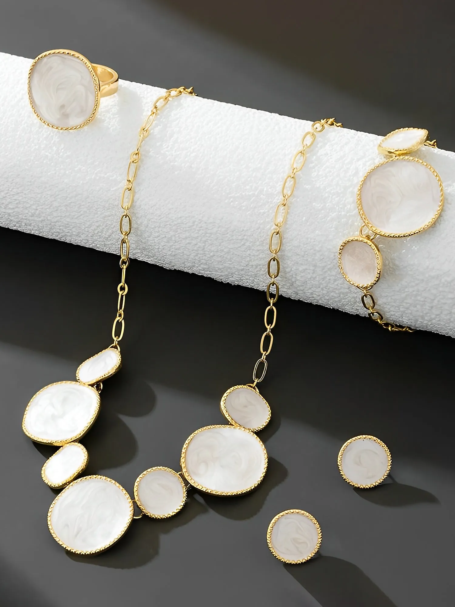 4 Pcs Irregular Round Shape Bracelet Necklace Earrings Ring Set sold by Allegra K product image thumbnail 2