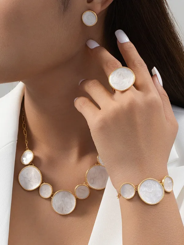 4 Pcs Irregular Round Shape Bracelet Necklace Earrings Ring Set sold by Allegra K
