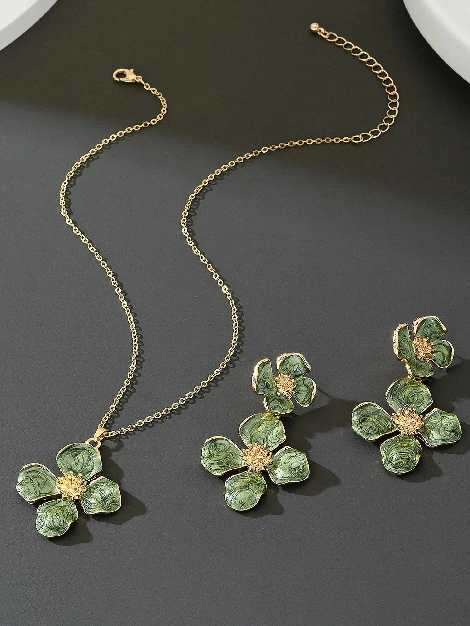 2 Pcs Alloy Flower Shape Pendant Necklace Earrings Set sold by Allegra K product image thumbnail 3