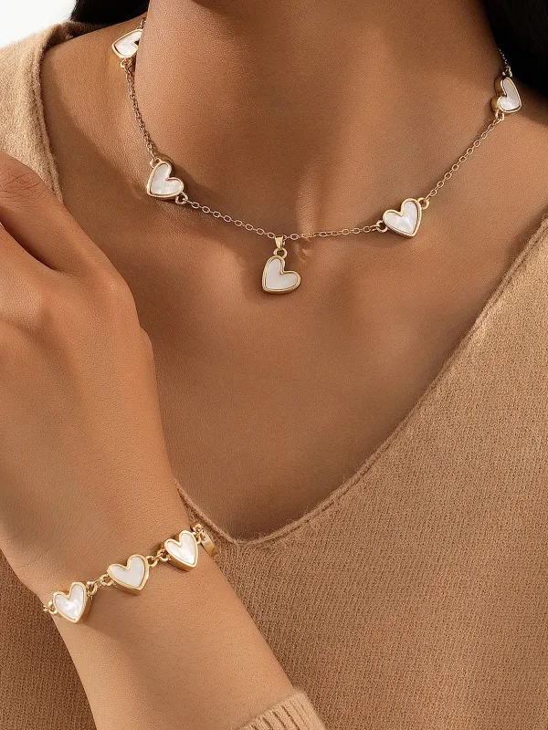 2 Pcs Heart Shape Pendant Necklace Bracelet Accessories Set sold by Allegra K
