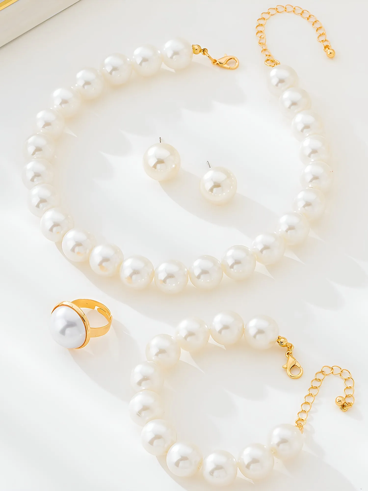 4 Pcs Faux Pearl Necklace Bracelet Earrings Ring Set sold by Allegra K product image thumbnail 5