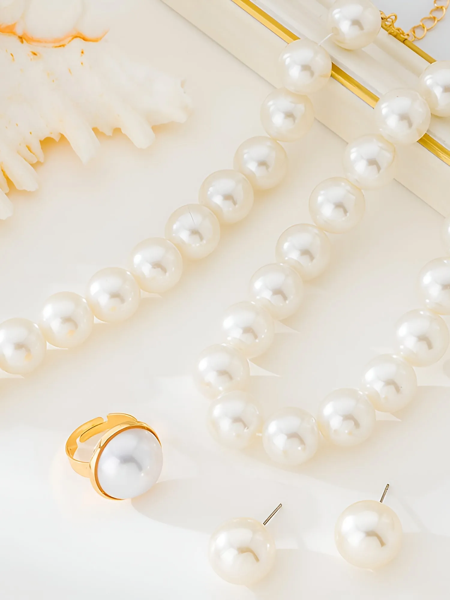 4 Pcs Faux Pearl Necklace Bracelet Earrings Ring Set sold by Allegra K product image thumbnail 4