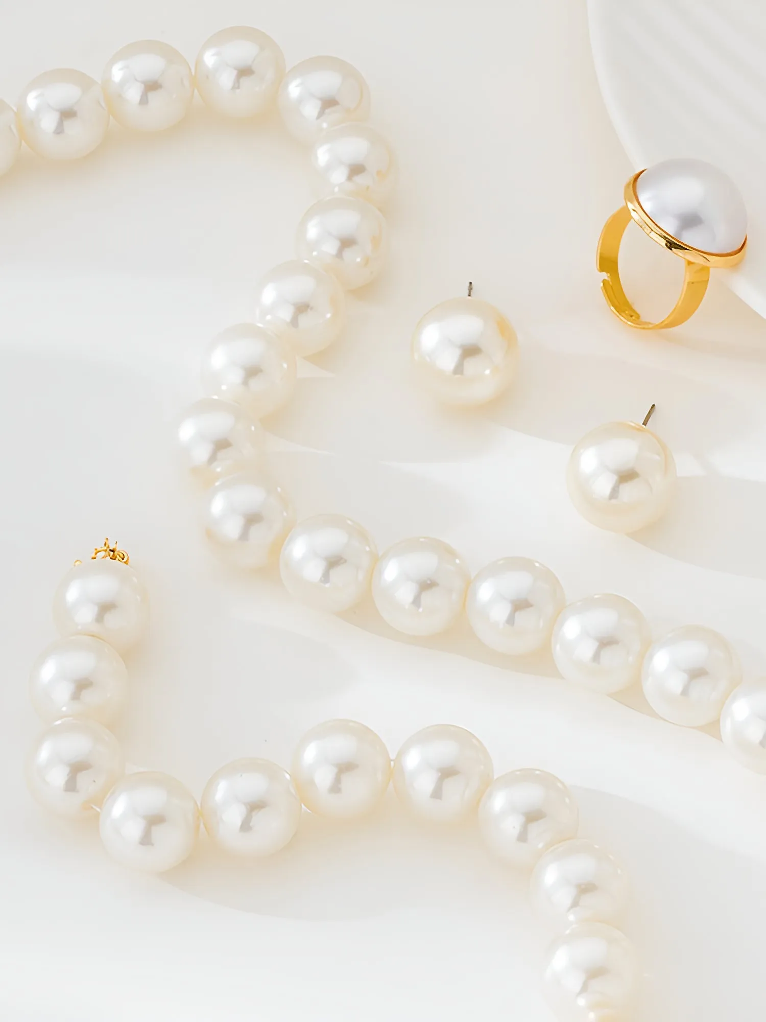 4 Pcs Faux Pearl Necklace Bracelet Earrings Ring Set sold by Allegra K product image thumbnail 3