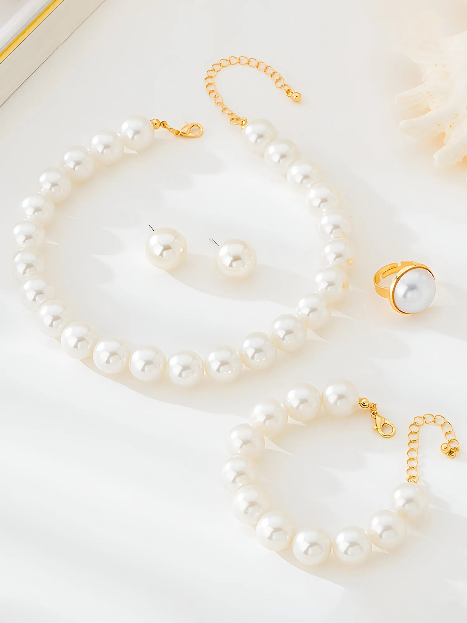 4 Pcs Faux Pearl Necklace Bracelet Earrings Ring Set sold by Allegra K product image thumbnail 2