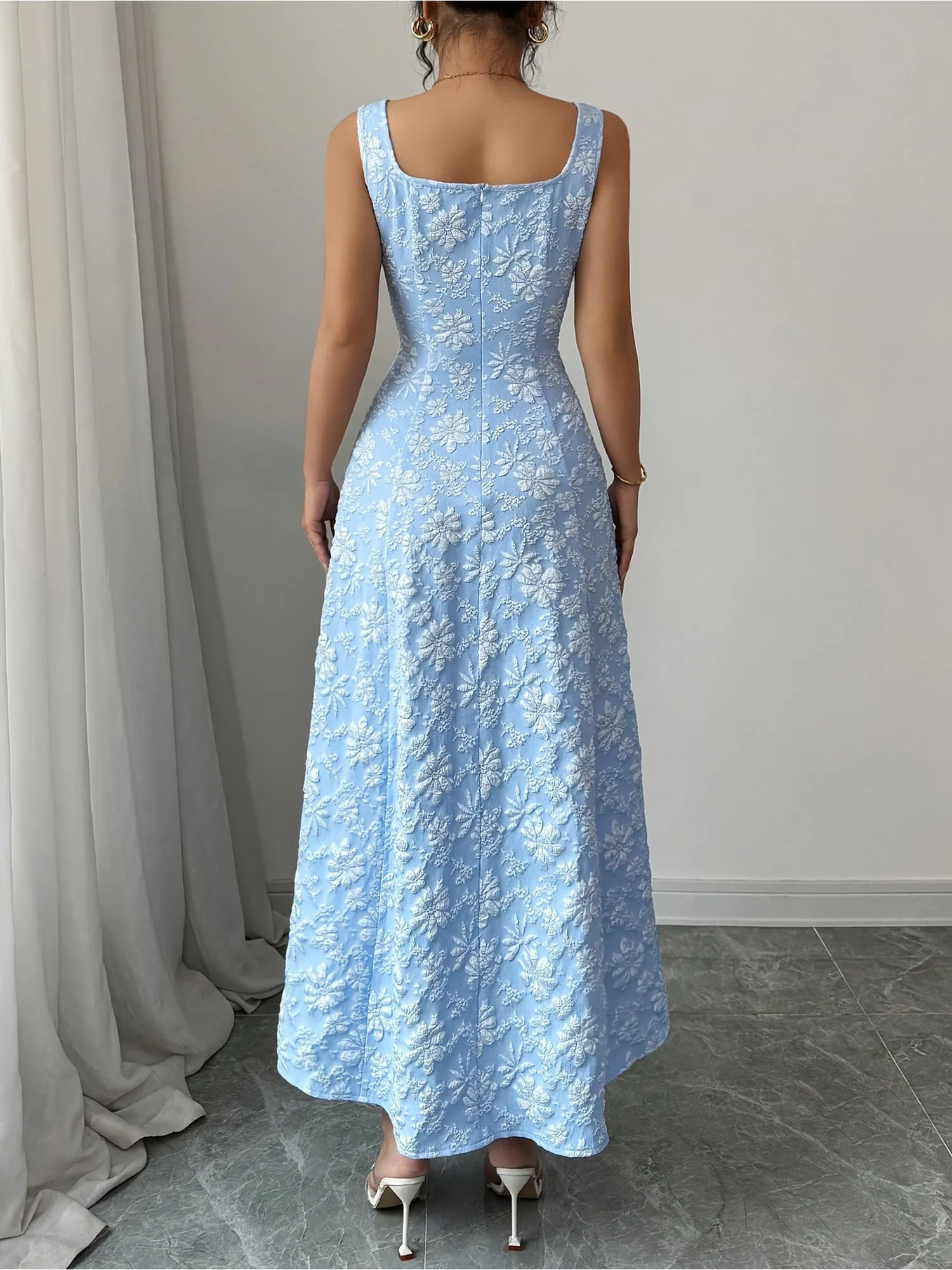 Square Neck Sleeveless Flower Textured A-Line Dress sold by Allegra K product image thumbnail 2