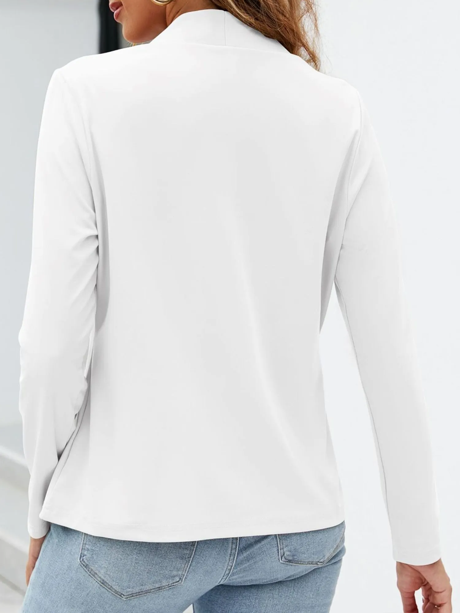 Collarless Open Front Pocketed Long Sleeves Jacket sold by Allegra K product image thumbnail 2