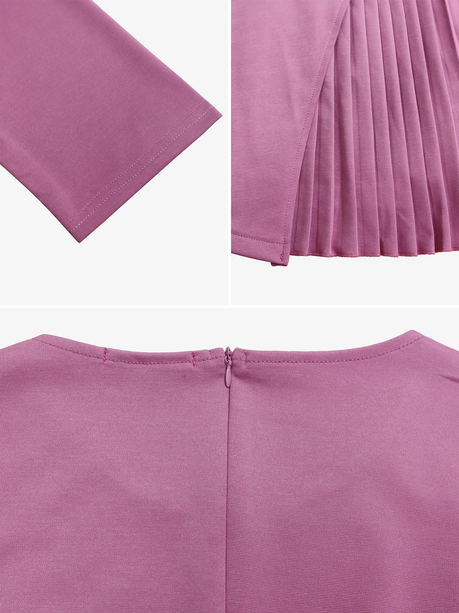 Round Neck Mid Sleeve Pleated Belted A-Line Dress sold by Allegra K product image thumbnail 5