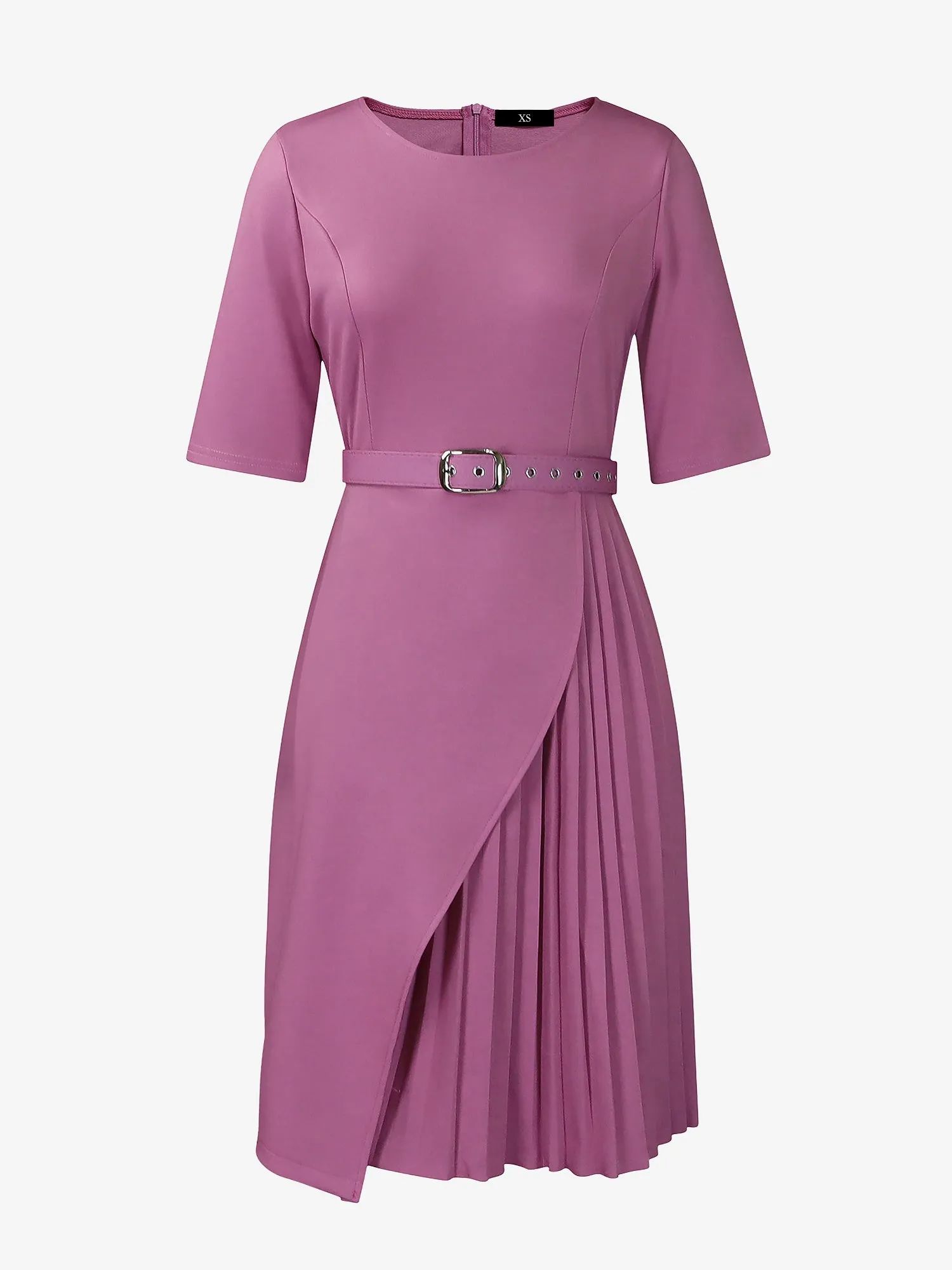Round Neck Mid Sleeve Pleated Belted A-Line Dress sold by Allegra K product image thumbnail 2