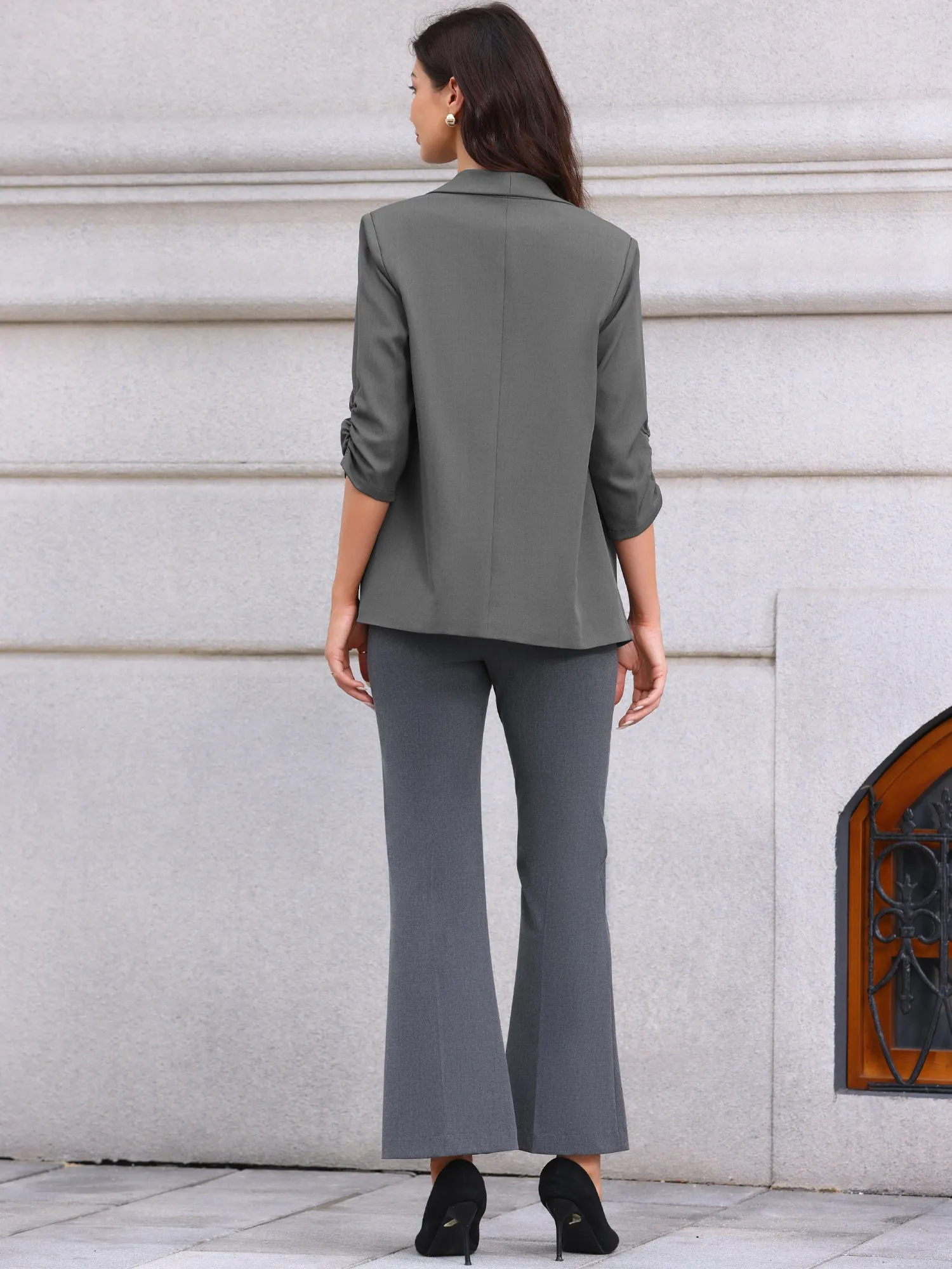 Shawl Collar Ruched 3/4 Sleeves Open Front Blazer sold by Allegra K product image thumbnail 2