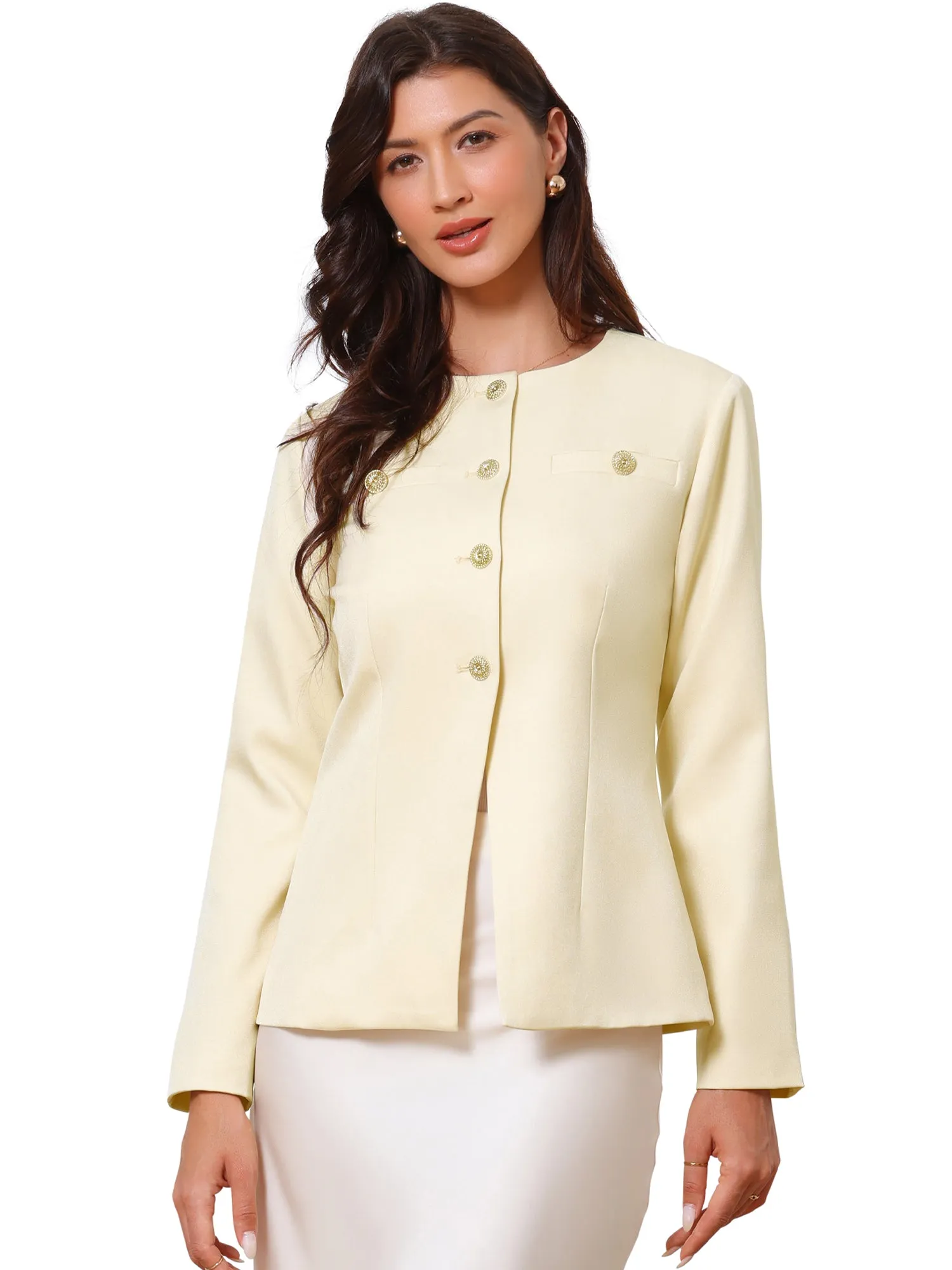 Collarless Button Down Long Sleeve Peplum Jackets sold by Allegra K product image thumbnail 4