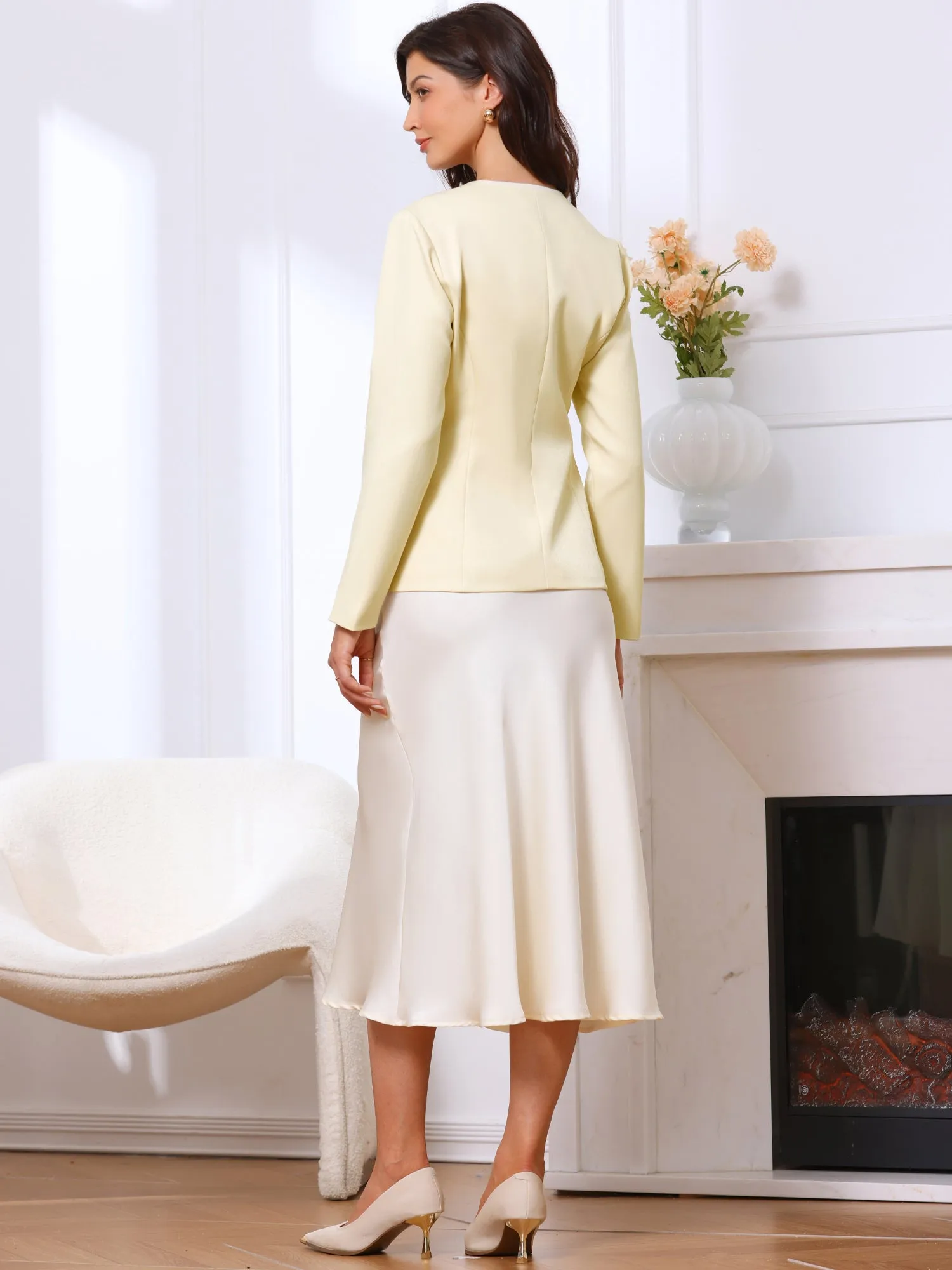 Collarless Button Down Long Sleeve Peplum Jackets sold by Allegra K product image thumbnail 2